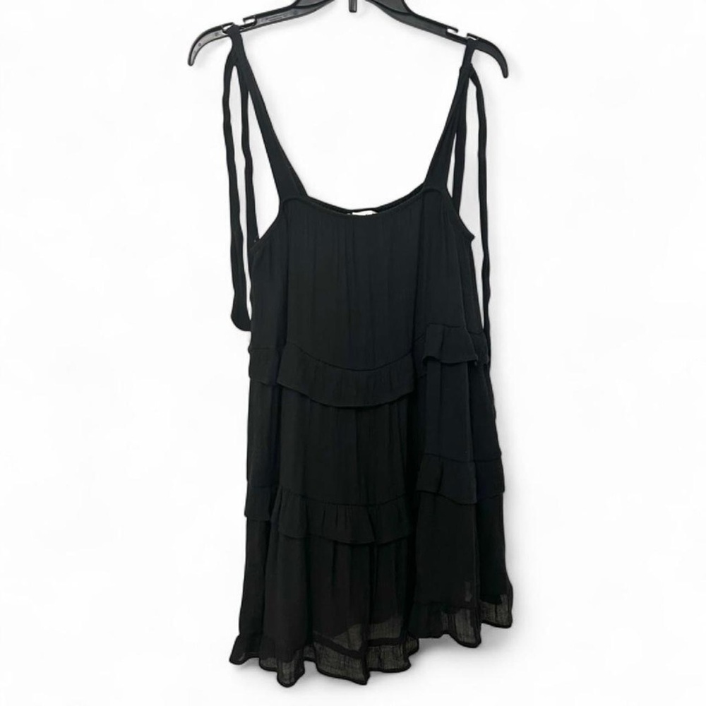 HYFVE Black Tiered Ruffled Adjustable Strap Mini Dress Womens L Goth Dark Fairy